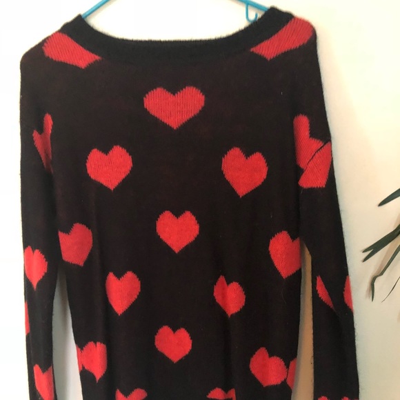Black Sweater with Red Hearts - Picture 3 of 3